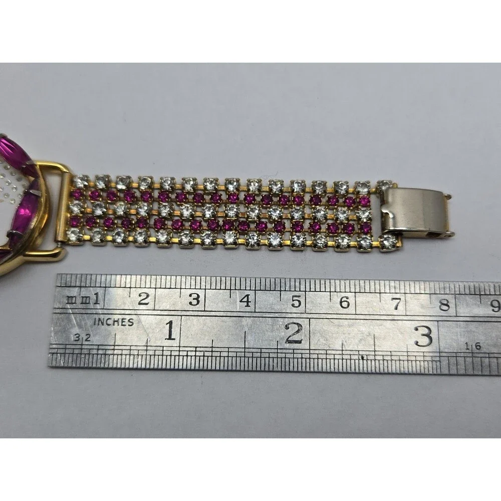 Jalga Womens Pink Crystals Rhinestones Dress Watch Gold Bracelet New Battery